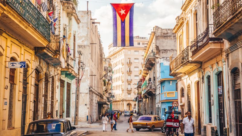 Street with Cuban flag in Havana